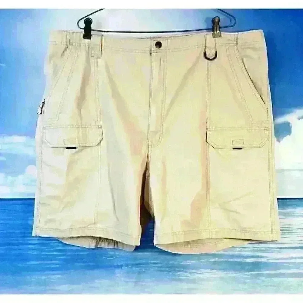 WRANGLERS Mens KHAKI TAN Denim Shorts CARGO Zip Pockets BELT CLIP size 46